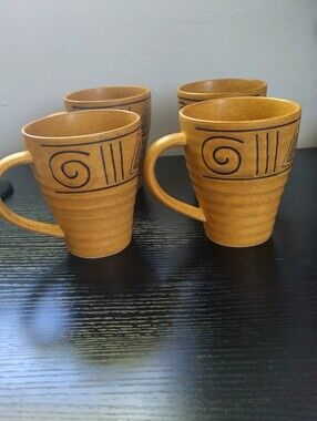 Mugs - Set of 4 Noble Etched Native Stoneware